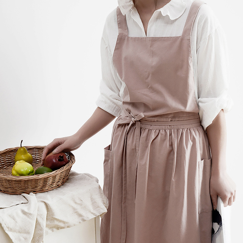 Home Cooking In Japanese - Damski bawełniany lniany fartuch z naszywką
